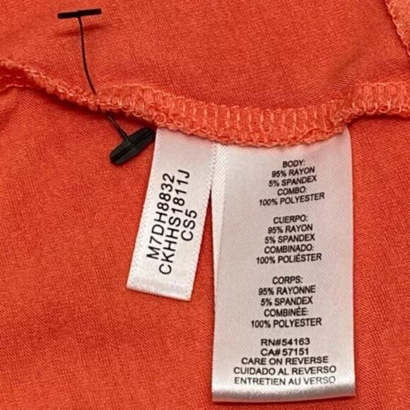 Calvin Klein Women's V-Neck Top Large Orange Multi Layer Fabric Tunic Shirt NWOT - Picture 10 of 12